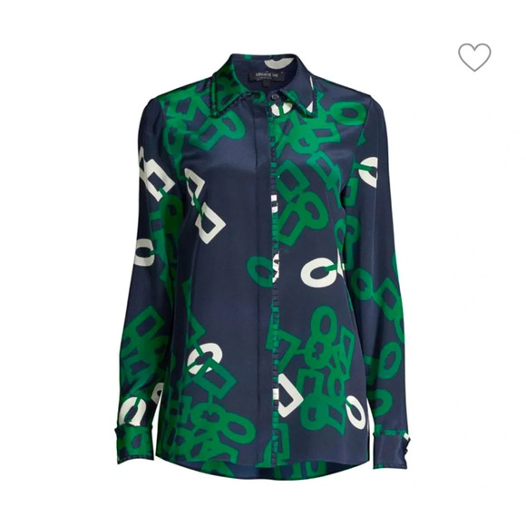 Lafayette 148 Silk Duvall Link Print Button-down Long Sleeve Blouse L - Picture 1 of 16